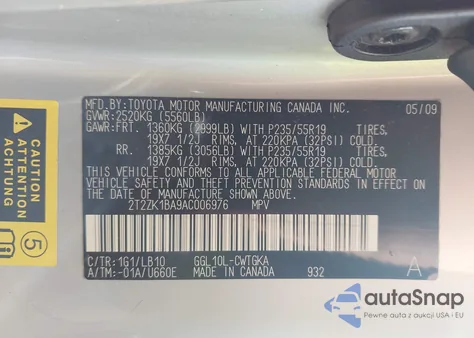 2010 Lexus Rx 350 из США, поврежденный, VIN 2T2ZK1BA9AC006976